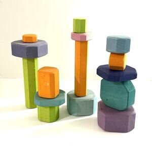 Grimm’s Wooden Toy Tree Slices Pastel Stacking Toy Montessori PREOWNED 15 Pieces